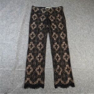 Byron Lars Black Lace Straight Leg Pants with Nude Underlay